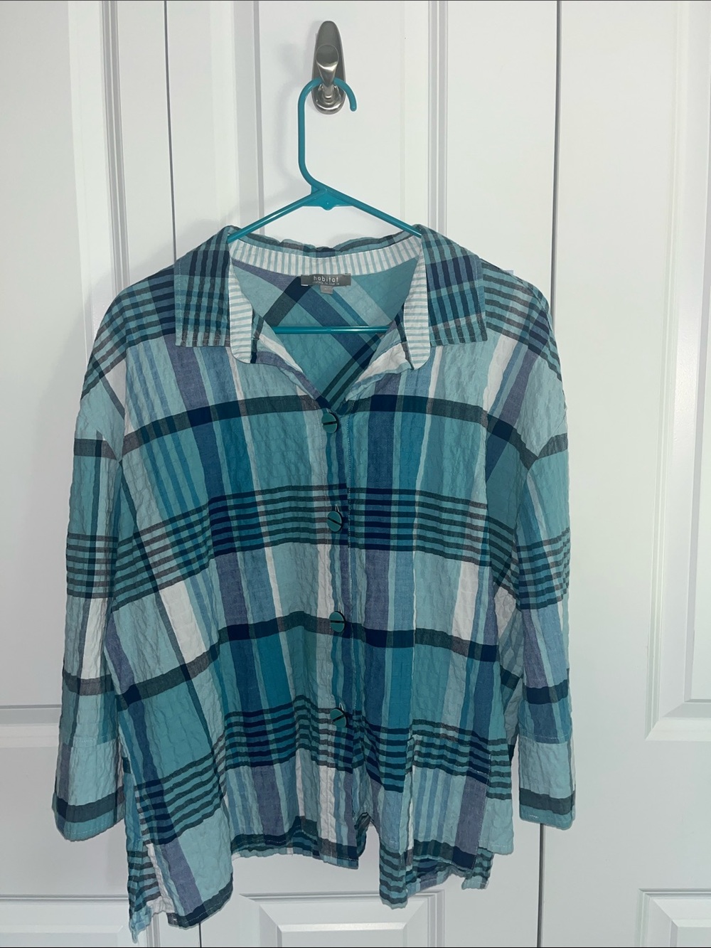 Habitat 3/4 Sleeve Mixed Print Stir it up Plaid Top, Size Medium - Picture 2 of 8